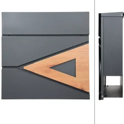 Ml-Design Boîte Aux Lettres 1 Porte-Boite aux lettres anthracite, aspect bois avec rouleau a journaux et pied support
