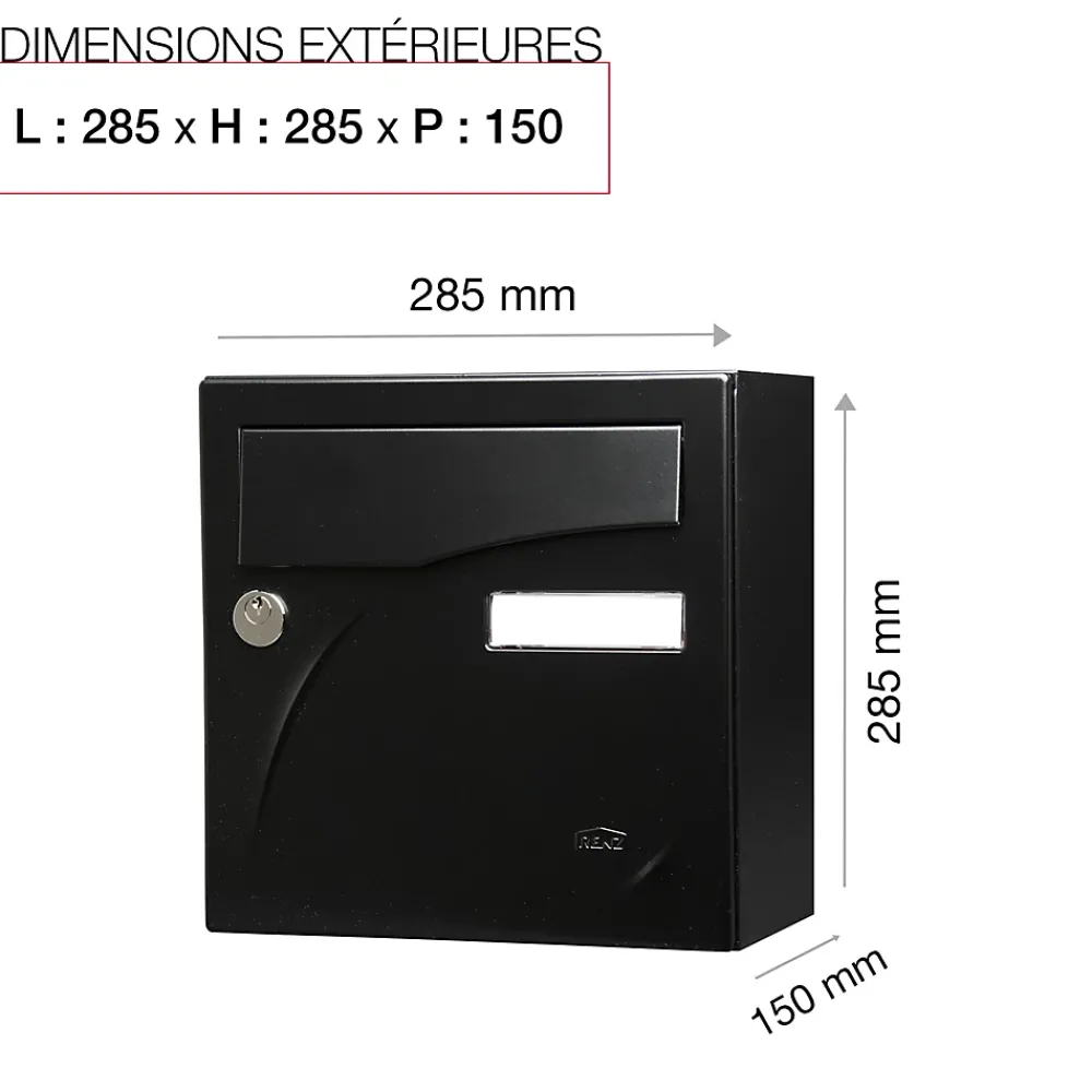 Renz Boîte Aux Lettres 1 Porte-Boite aux lettres Préface compact Noir mat RAL 9005M