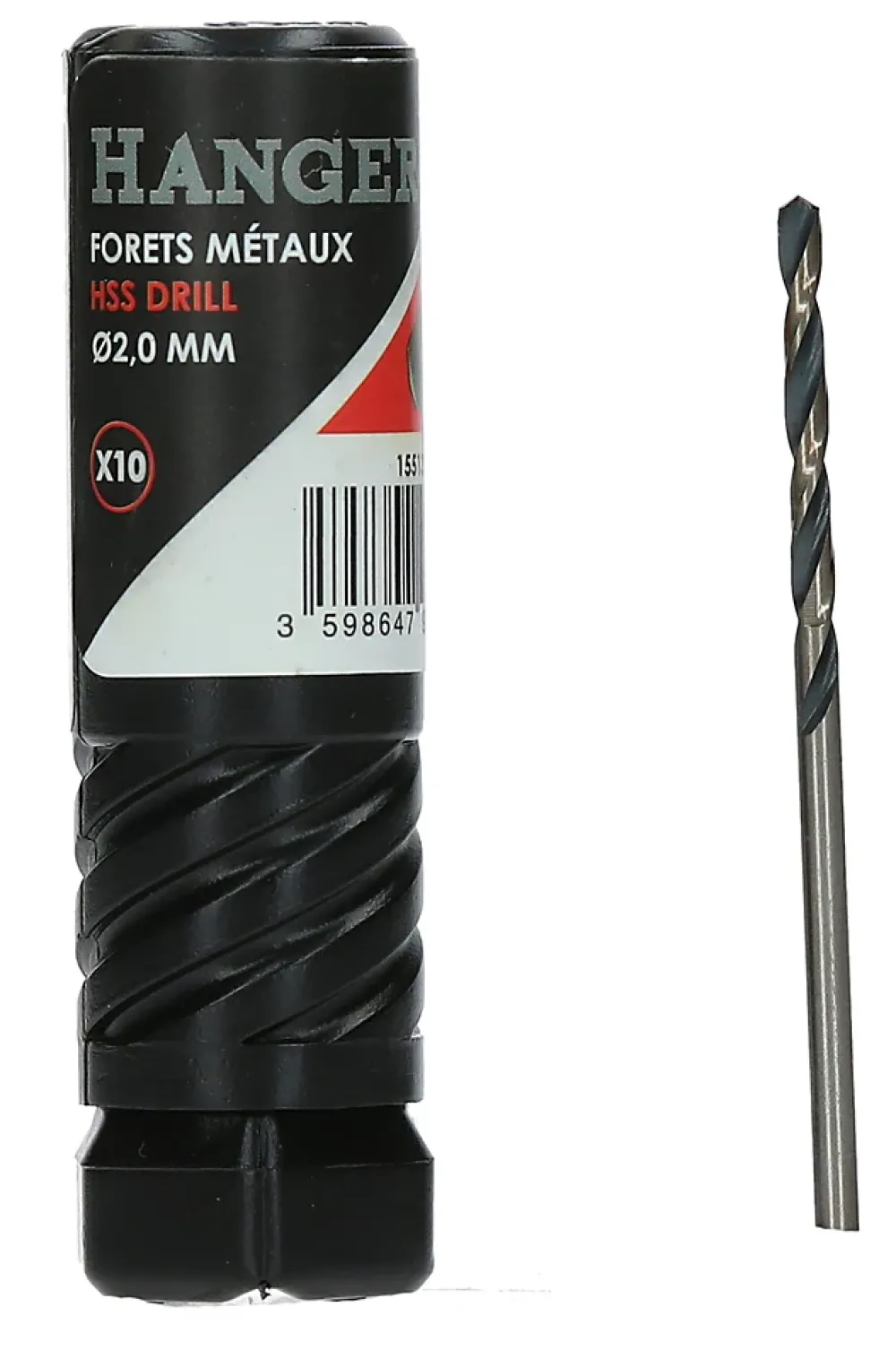 Hanger Boite de 10 forets métaux HSS taillés meulés diamètre 2mm - - 155132