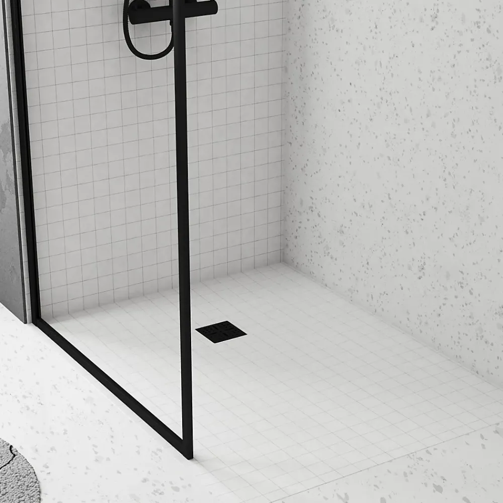Galedo Evacuation De Douche|Bonde Pour Douche-Bonde carrée pour receveur de douche, 105mm, sortie verticale Ø50mm, noir, Showerplate