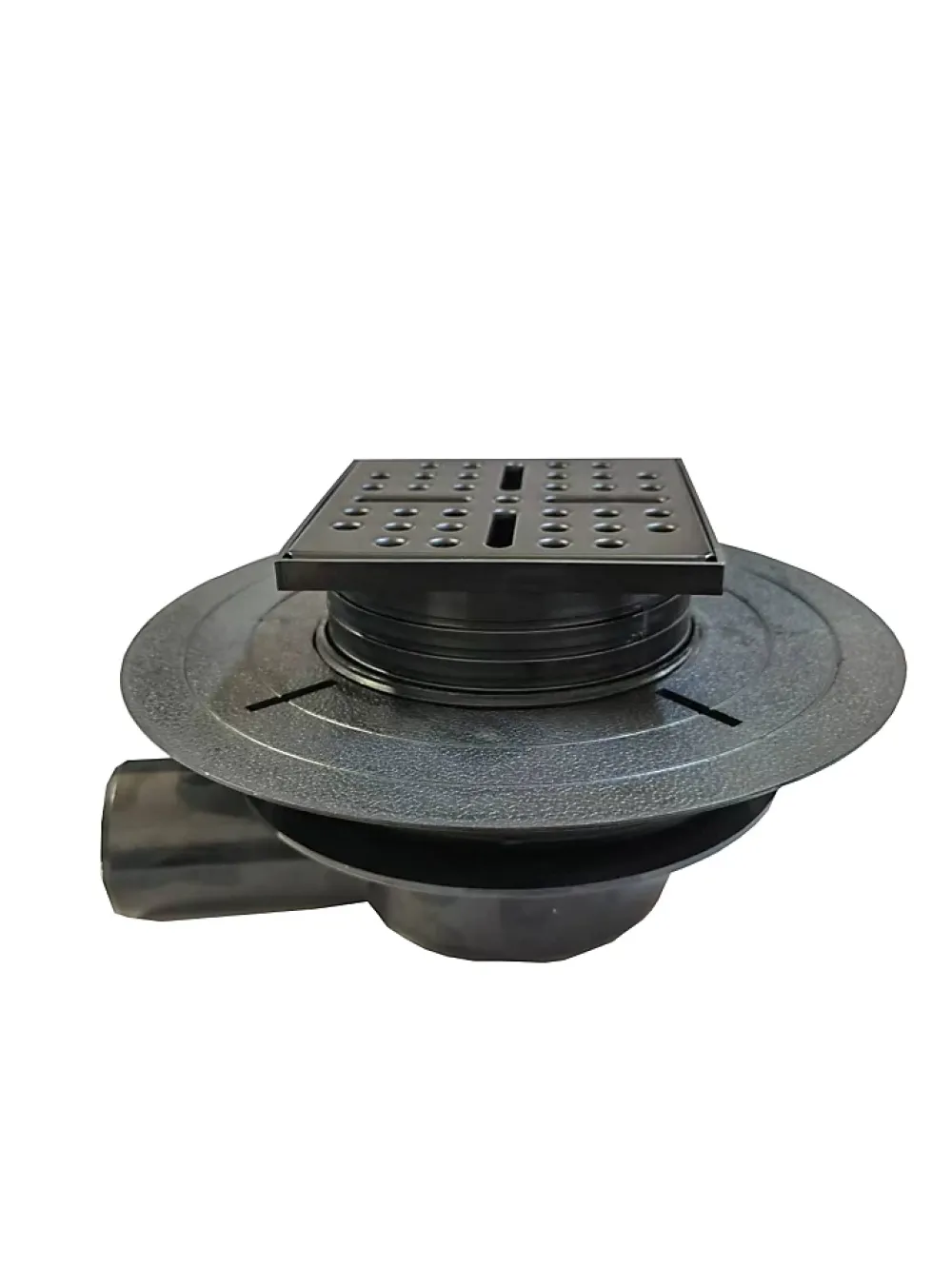 Galedo Evacuation De Douche|Bonde Pour Douche-Bonde carrée pour receveur de douche, 105mm, sortie horizontale Ø50mm, noir, Showerplate