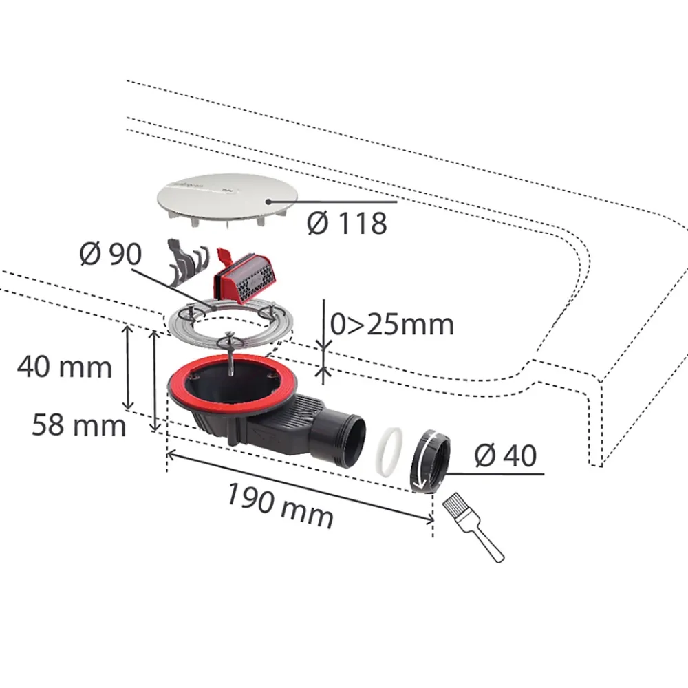 Wirquin Evacuation De Douche|Bonde Pour Douche-Bonde de douche SLIM + ø40 mm dôme ABS.