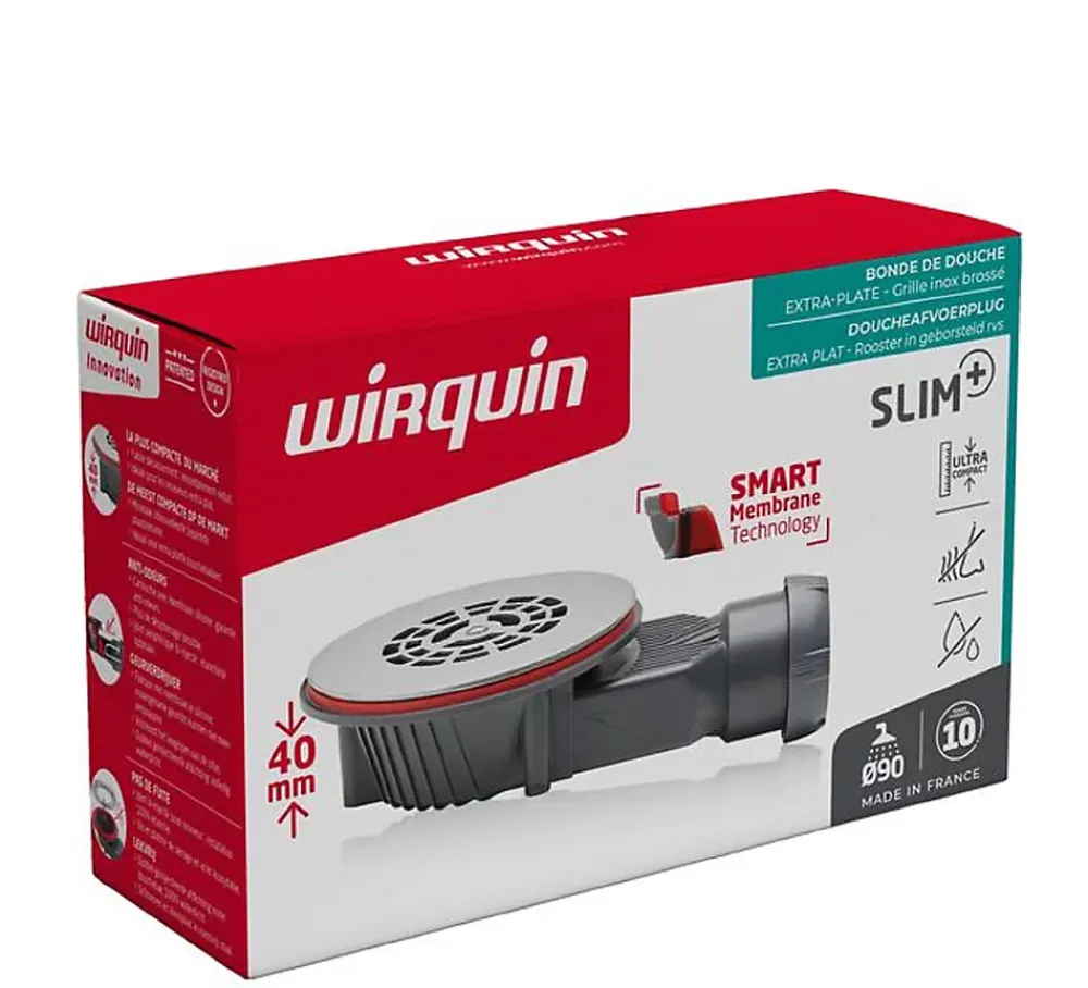 Wirquin Evacuation De Douche|Bonde Pour Douche-Bonde de douche SLIM + ø40 mm grille plate inox brossé