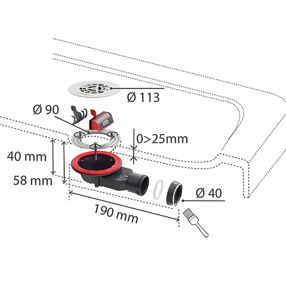 Wirquin Evacuation De Douche|Bonde Pour Douche-Bonde de douche SLIM + ø40 mm grille plate inox brossé
