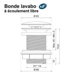 Rousseau Evacuation De Lavabo-Vasque-Bonde de lavabo à écoulement libre Ø 63 mm laiton noir