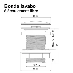 Rousseau Bonde de lavabo à écoulement libre Ø 60 mm laiton noir