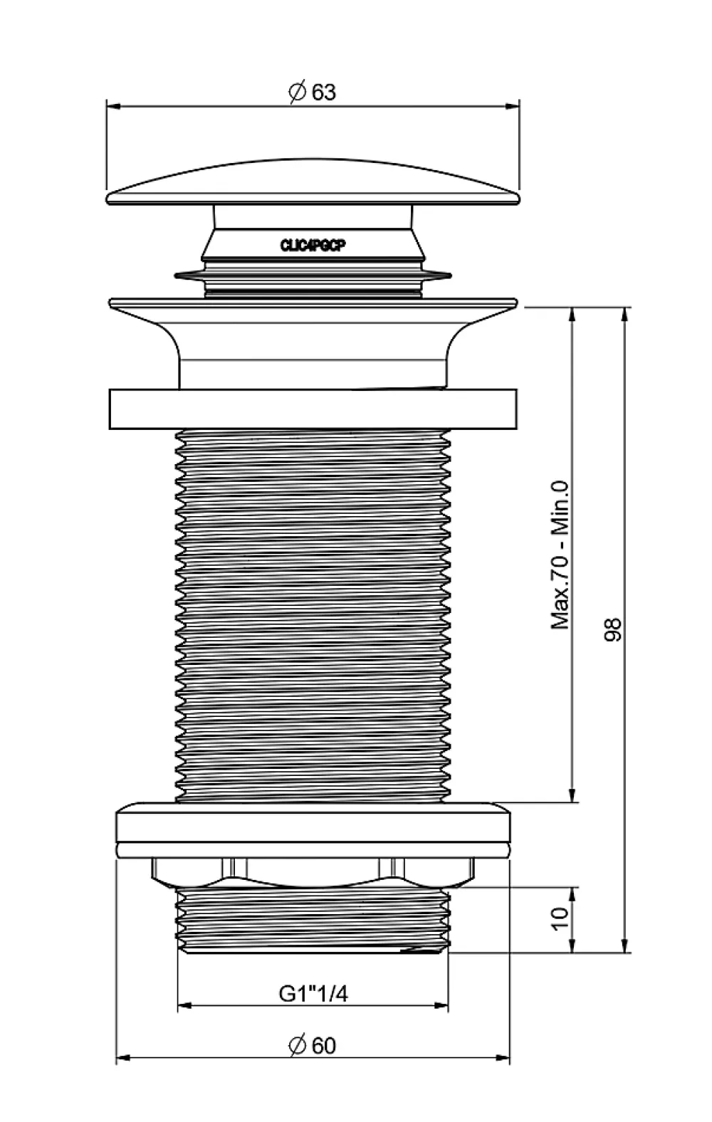 Rousseau Evacuation De Lavabo-Vasque-Bonde de lavabo ø 63 mm avec clapet clic clac blanc sans trop plein