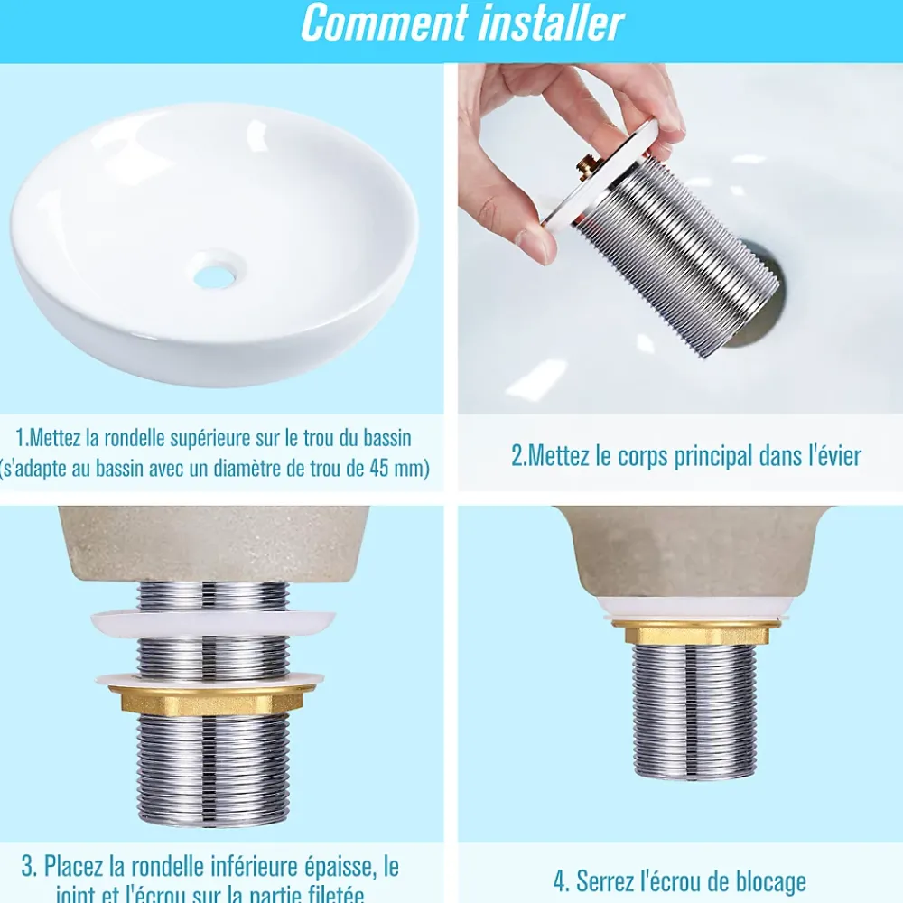 Todot Evacuation De Lavabo-Vasque-Bonde de Lavabo Pop-up en Laiton sans Trop-plein Chromé G 1-1/4"
