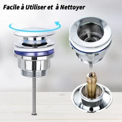 Todot Bonde de vidage lavabo POP-UP Chromé G 1-1/4" - avec ou sans Trop Plein