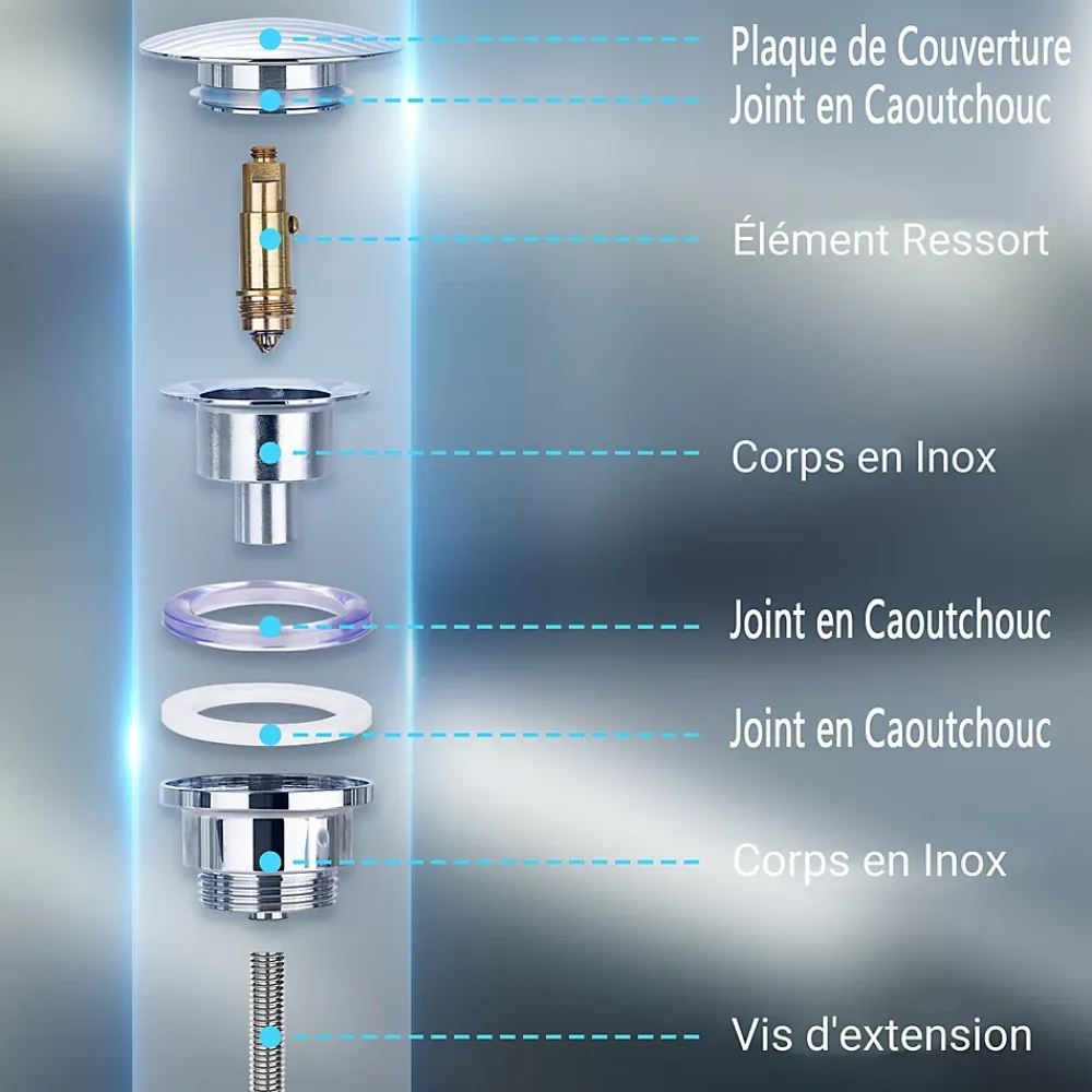 Todot Bonde de vidage lavabo POP-UP Chromé G 1-1/4" - avec ou sans Trop Plein
