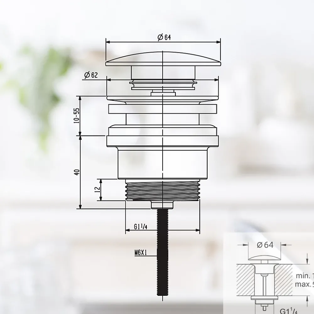 Todot Bonde de vidage lavabo POP-UP Chromé G 1-1/4" - avec ou sans Trop Plein