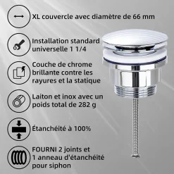 Todot Bonde de vidage lavabo POP-UP Chromé G 1-1/4