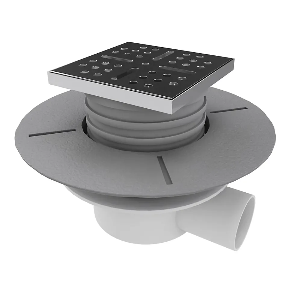 Stano Bonde horizontale DINO pour receveurs à carreler avec grille en acier inoxydable