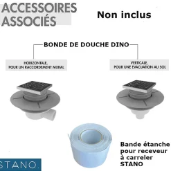 Stano Bonde horizontale DINO pour receveurs à carreler avec grille en acier inoxydable