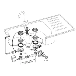 Wirquin Bonde Pour Évier-Bonde à panier avec commande à câble 90mm, trop-plein et siphon extra-plat blanc