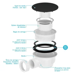 Galedo Bonde pour receveur de douche Pure 2/Pedra, capot noir,