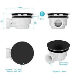 Galedo Bonde pour receveur de douche Pure 2/Pedra, capot noir,