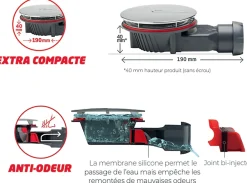 Wirquin Bonde siphon diam. 90 mm extraplate Slim+ à évacuation horizontale pour receveur de douche sortie en 40 mm