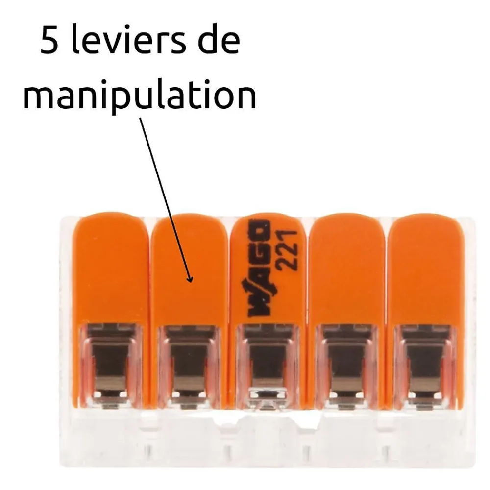 Wago Borne de raccordement S221 5 conducteurs - leviers 4mm² -