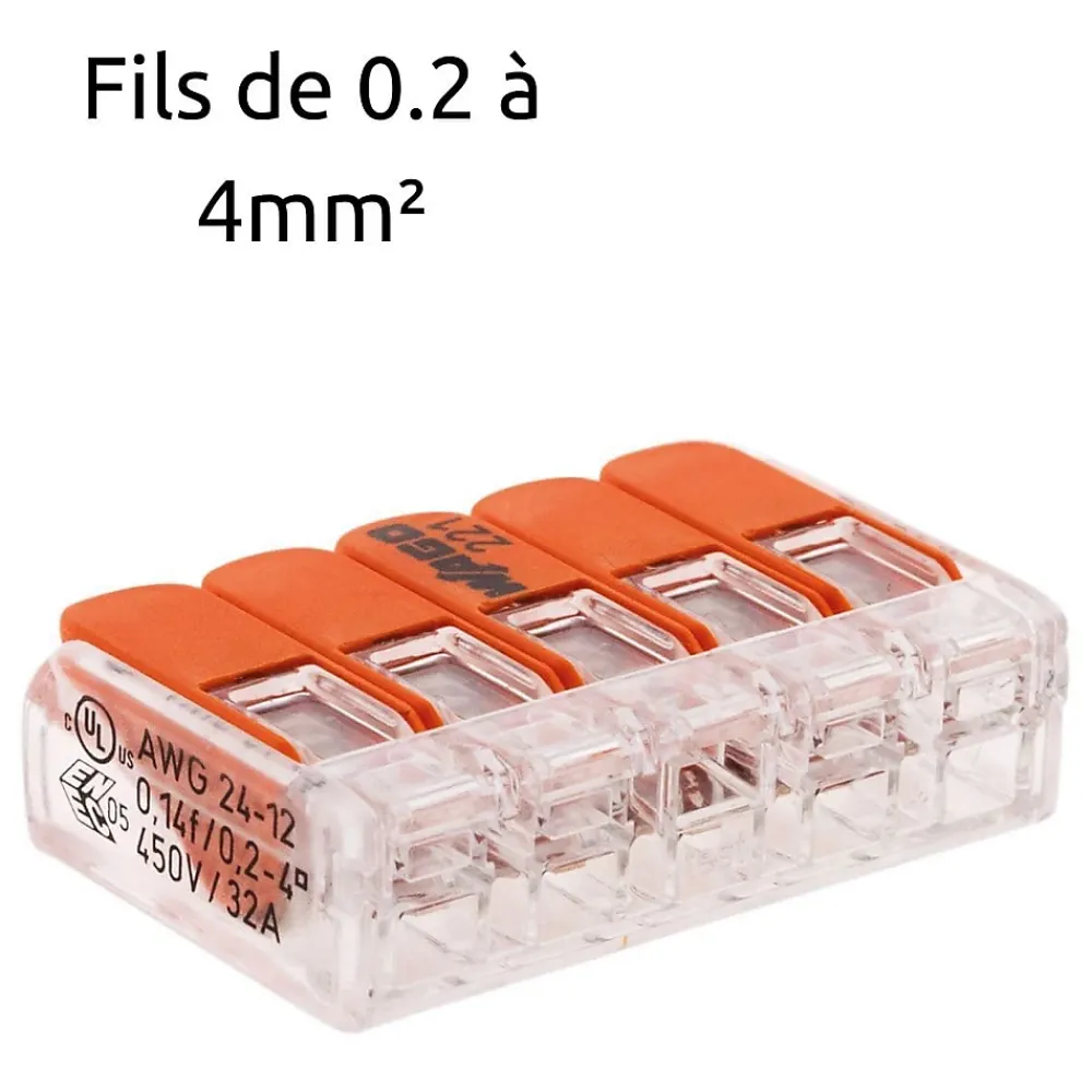 Wago Borne de raccordement S221 5 conducteurs - leviers 4mm² -