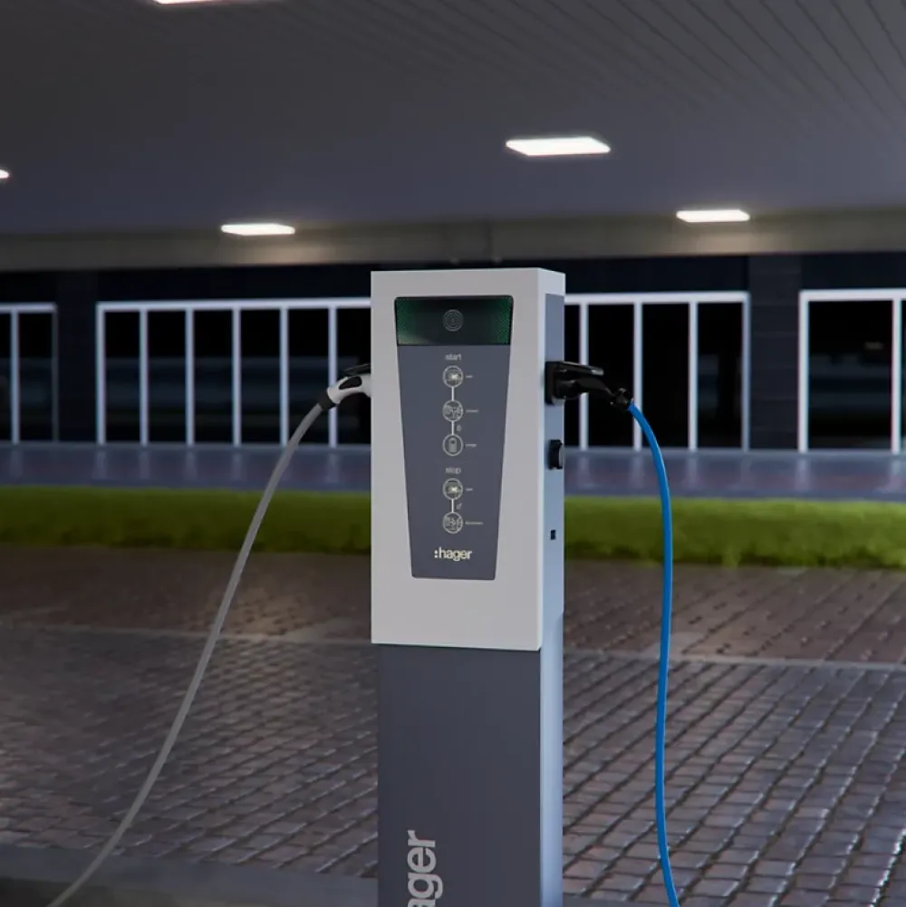 Hager Borne Recharge Voiture Électrique-Borne de recharge double pour voiture électrique Witty Park OCPP 7.4 kW avec RFID - - XEV600C