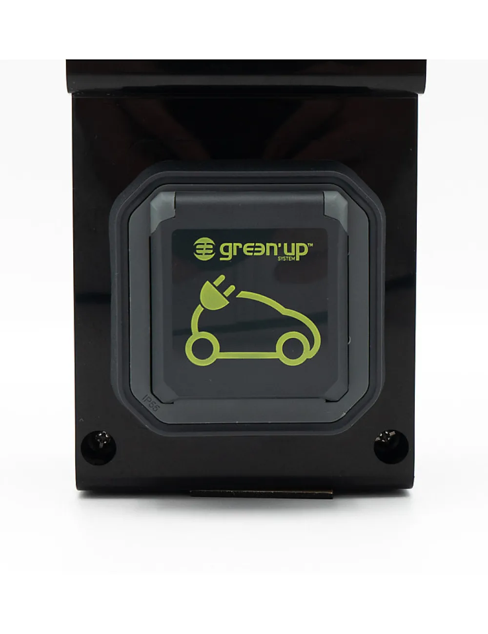 Carré Rouge Borne De Recharge équipée D'une Prise Green'up Complète Avec Protections Et Compteur