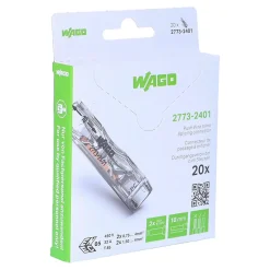 Wago Accessoire De Raccordement-Borne 2773 Inline 2x4mm2 rigide & semi-rigide - Boite de 20 - - 2773-2401/995-020