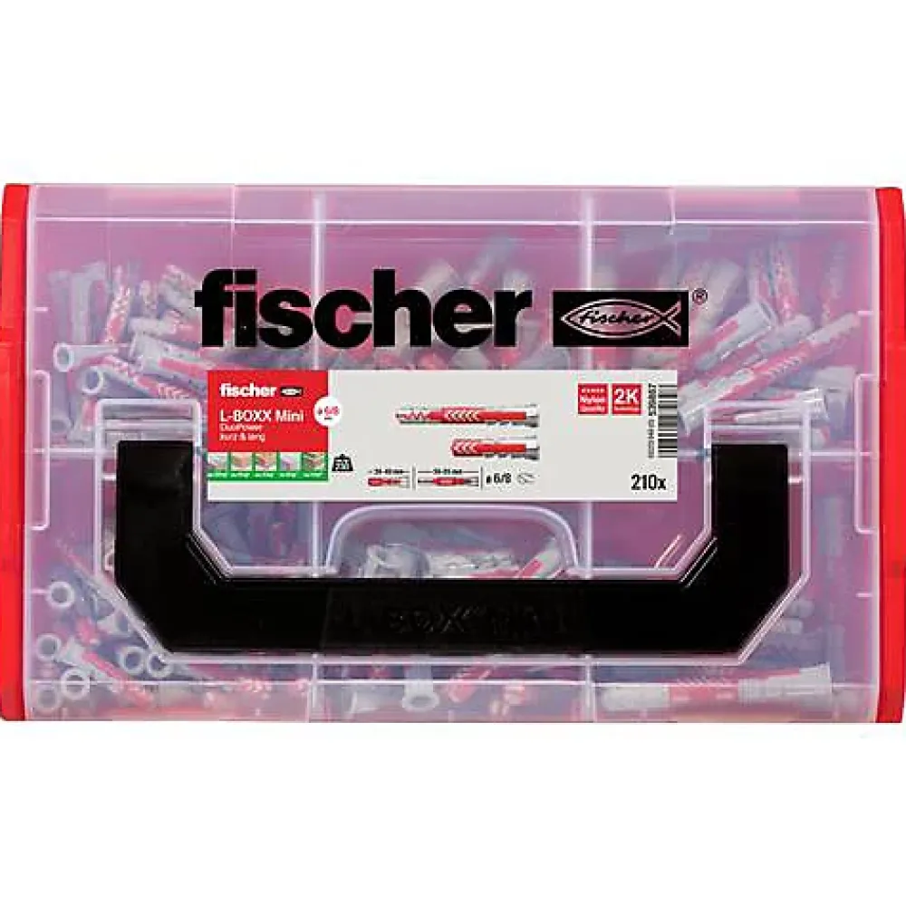 O91 Kit De Chevilles-Boîte assortiment chevilles Fischer DUOPOWER FIXtainer 539867 - 210 pcs (6x30, 6x50, 8x40, 8x65)