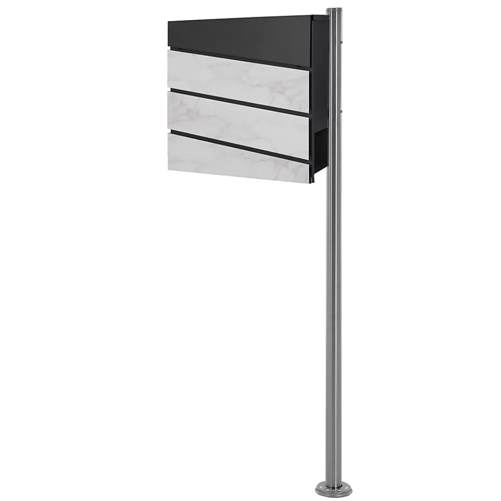 Ml-Design Boîte aux lettres anthracite/aspect marbre sur pied argenté en acier + clés