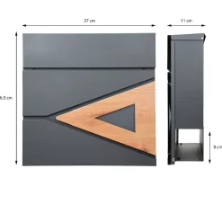 Ml-Design Boîte Aux Lettres 1 Porte-Boîte aux lettres anthracite / bois naturel avec support en acier et kit montage