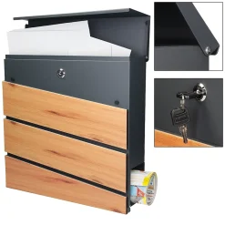 Ml-Design Boîte Aux Lettres 1 Porte-Boîte aux lettres anthracite / imitation bois avec support acier et kit montage
