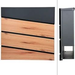 Ml-Design Boîte Aux Lettres 1 Porte-Boîte aux lettres anthracite / imitation bois avec support acier et kit montage