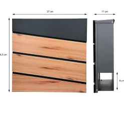 Ml-Design Boîte Aux Lettres 1 Porte-Boîte aux lettres anthracite / imitation bois avec support argenté en acier