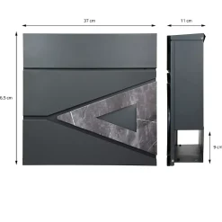 Ml-Design Boîte Aux Lettres 1 Porte-Boîte aux lettres anthracite / triangle noir aspect marbre avec support argenté