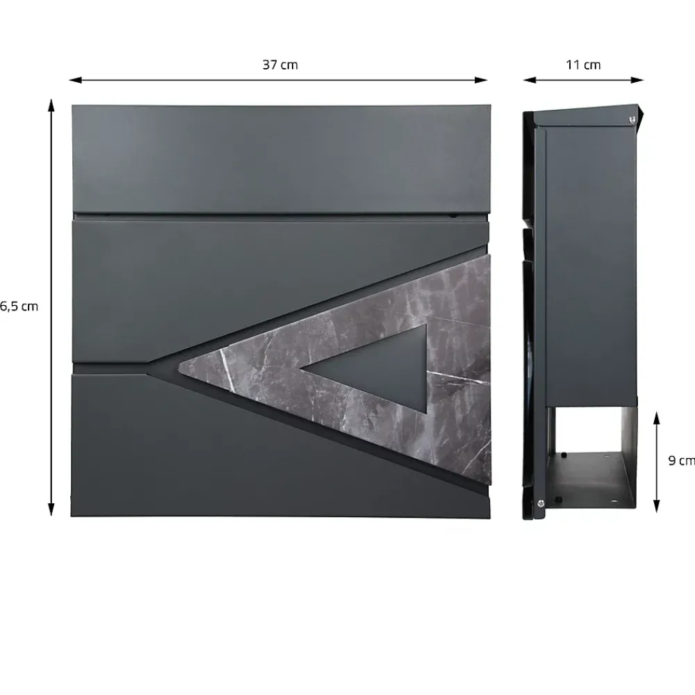 Ml-Design Boîte Aux Lettres 1 Porte-Boîte aux lettres anthracite / triangle noir aspect marbre avec support argenté