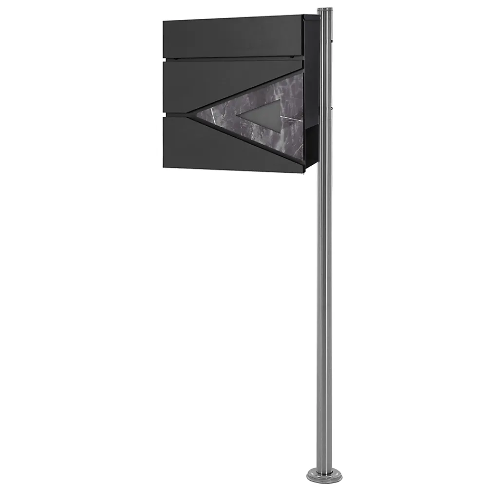 Ml-Design Boîte Aux Lettres 1 Porte-Boîte aux lettres anthracite / triangle noir aspect marbre avec support argenté