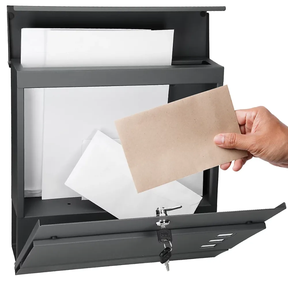 ECD Germany Boîte aux lettres avec compartiment à journaux au support poteau anthracite
