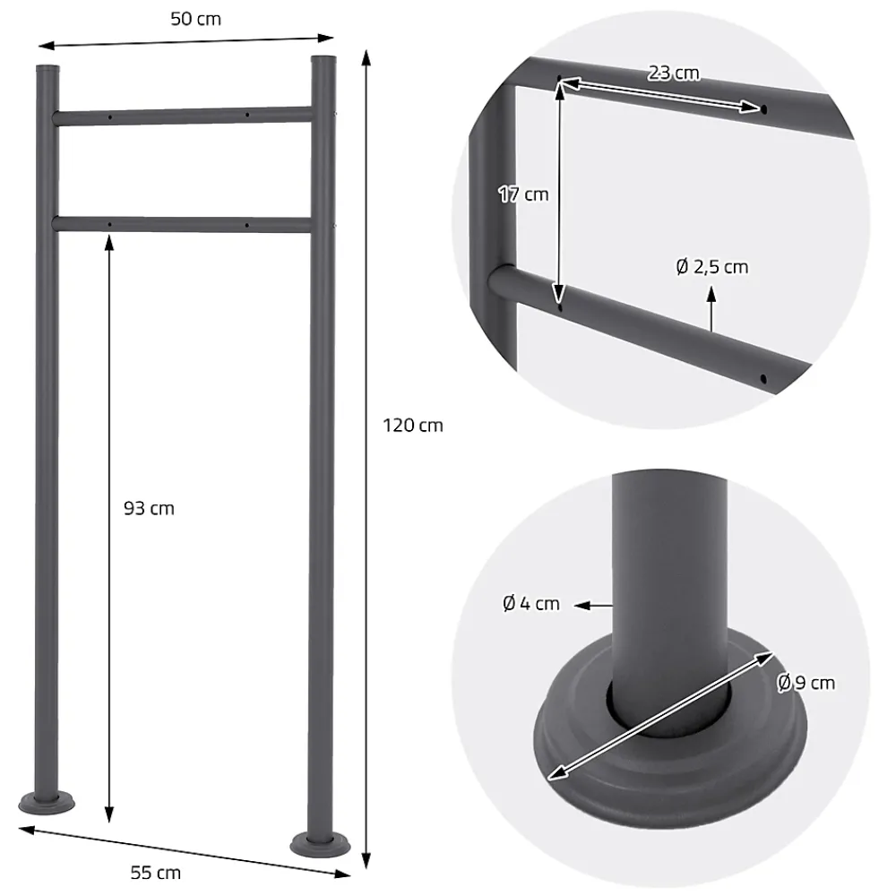 ECD Germany Boîte Aux Lettres 1 Porte-Boîte aux lettres avec support boîte postale anthracite/argent sur pieds +2 clés