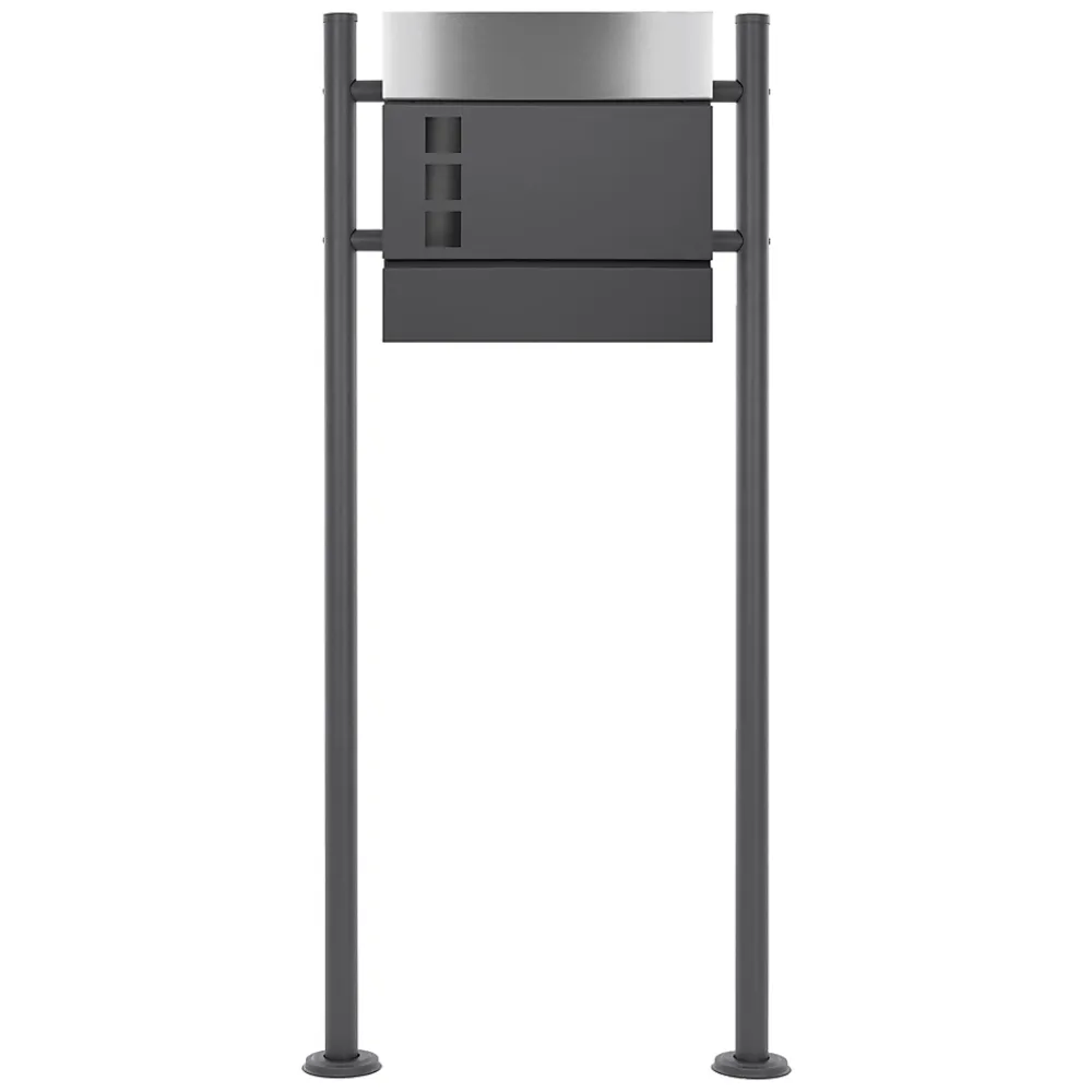 ECD Germany Boîte Aux Lettres 1 Porte-Boîte aux lettres avec support boîte postale anthracite/argent sur pieds +2 clés