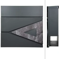 Ml-Design Boîte aux lettres en acier optique marbre noir murale moderne avec 2 clés inclus