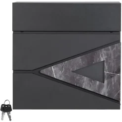 Ml-Design Boîte aux lettres en acier optique marbre noir murale moderne avec 2 clés inclus