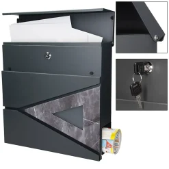 Ml-Design Boîte aux lettres en acier optique marbre noir murale moderne avec 2 clés inclus