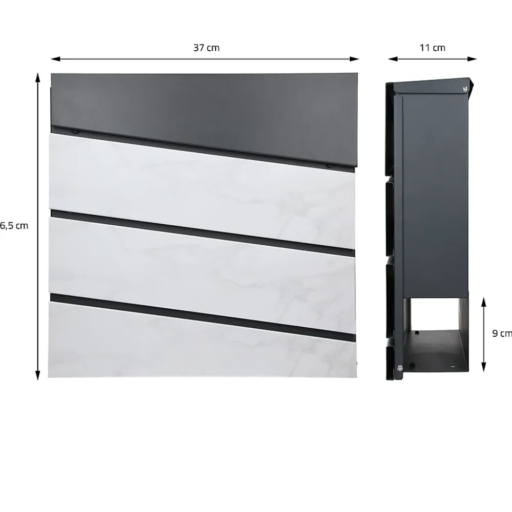 Ml-Design Boîte Aux Lettres 1 Porte-Boîte aux lettres en acier optique marbre blanc murale moderne + 2 clés inclus