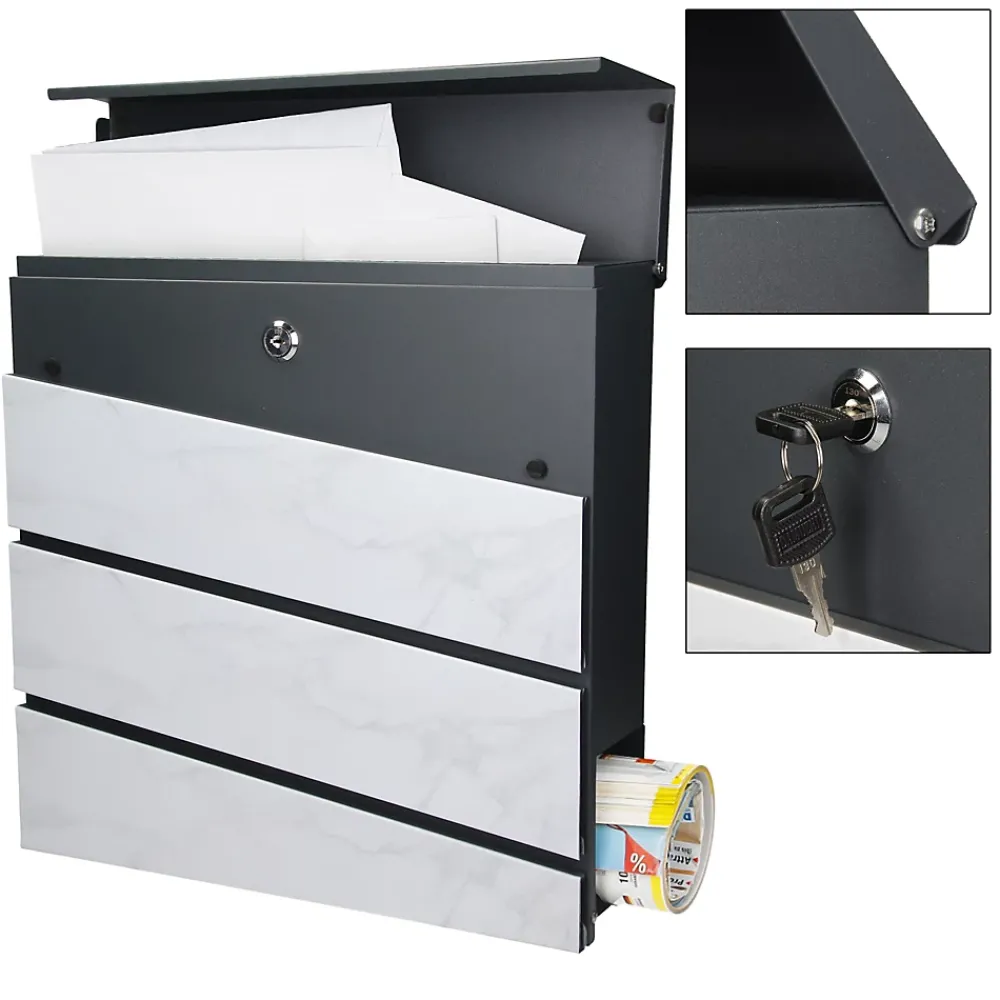 Ml-Design Boîte Aux Lettres 1 Porte-Boîte aux lettres en acier optique marbre blanc murale moderne + 2 clés inclus