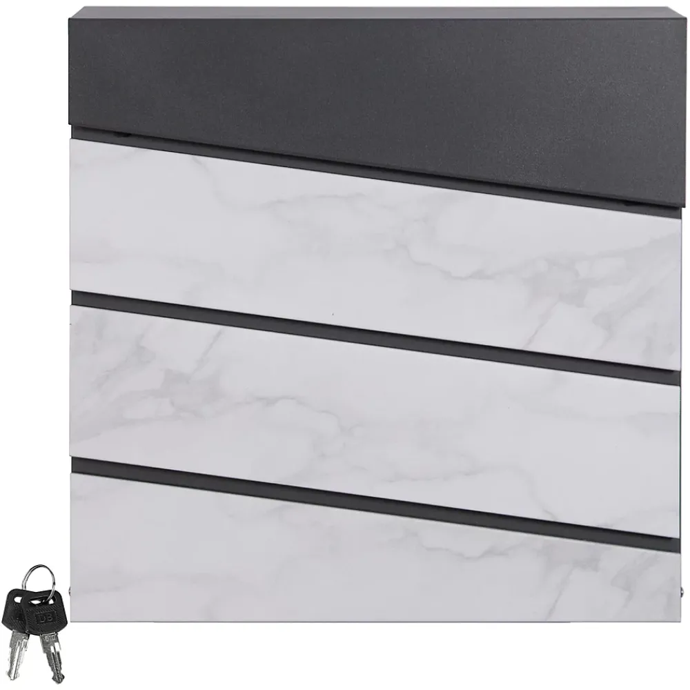 Ml-Design Boîte Aux Lettres 1 Porte-Boîte aux lettres en acier optique marbre blanc murale moderne + 2 clés inclus