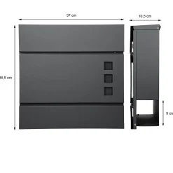 ECD Germany Boîte aux lettres moderne anthracite + compartiment à journaux 2 clés en acier