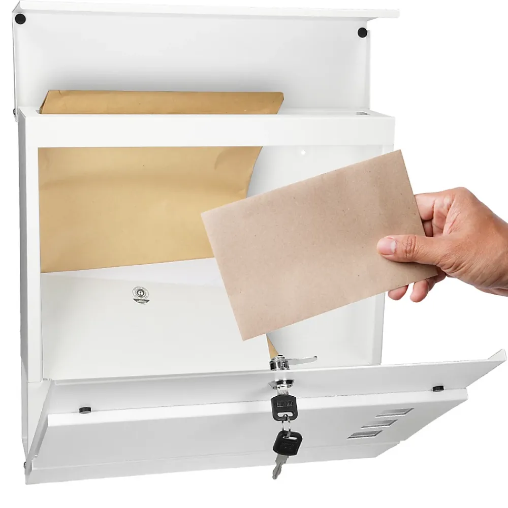 ECD Germany Boîte Aux Lettres 1 Porte-Boîte aux lettres moderne blanc avec compartiment à journaux en acier 2 clés