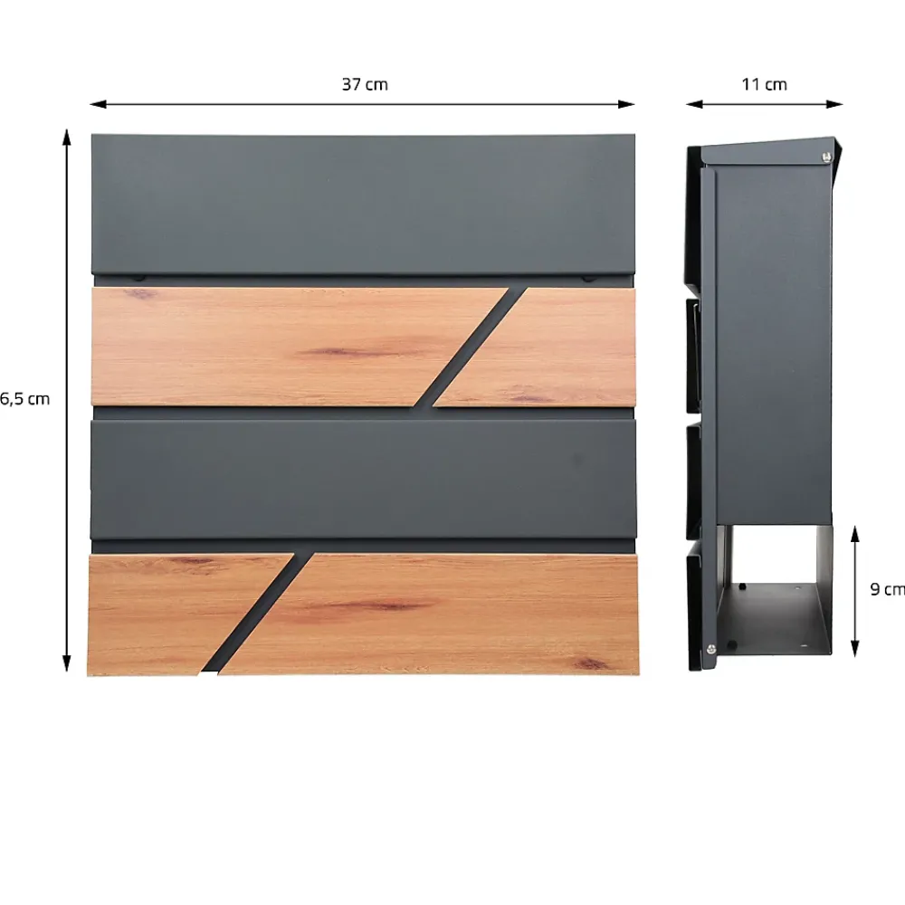 Ml-Design Boîte Aux Lettres 1 Porte-Boîte aux lettres moderne en acier anthracite/ optique bois avec support 170 cm