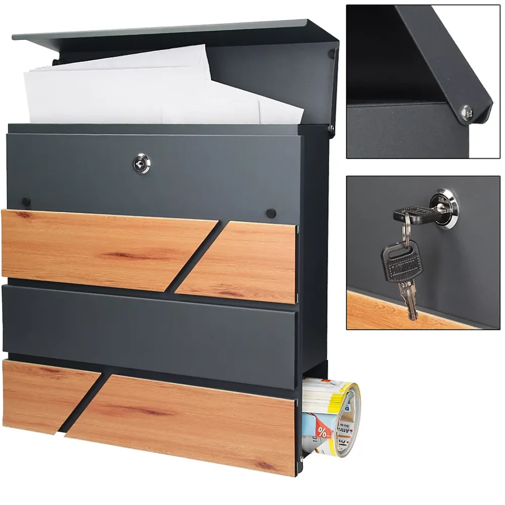 Ml-Design Boîte Aux Lettres 1 Porte-Boîte aux lettres moderne en acier anthracite/ optique bois avec support 170 cm