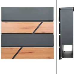 Ml-Design Boîte aux lettres moderne en acier anthracite imitation bois murale avec 2 clés